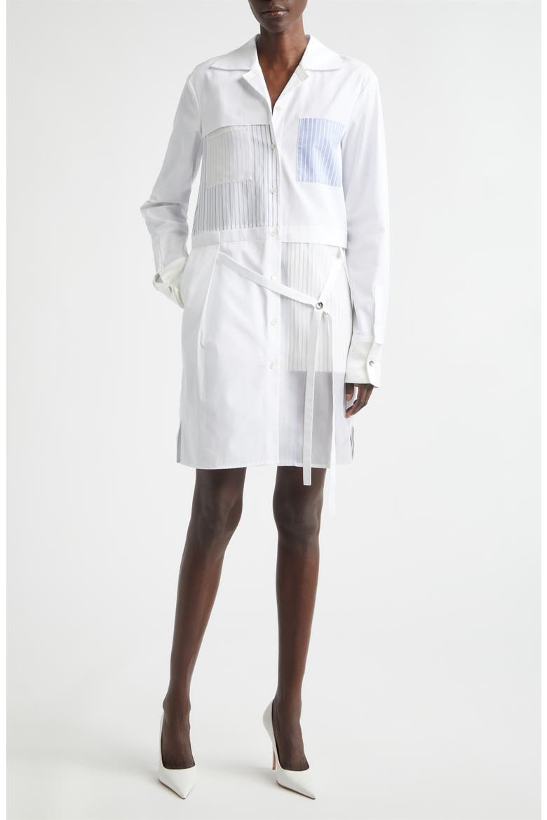 Collage Mixed Media Long Sleeve Shirtdress, Main, color, WHITE