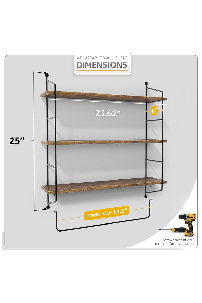 3-Tier Wooden Floating Shelf, Alternate, color, BROWN