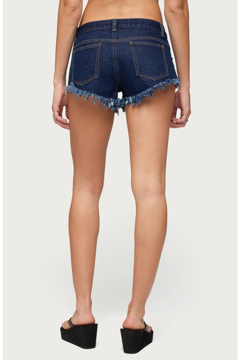 Studded Ripped Cutoff Denim Shorts, Alternate, color, DARK-BLUE-WASHED
