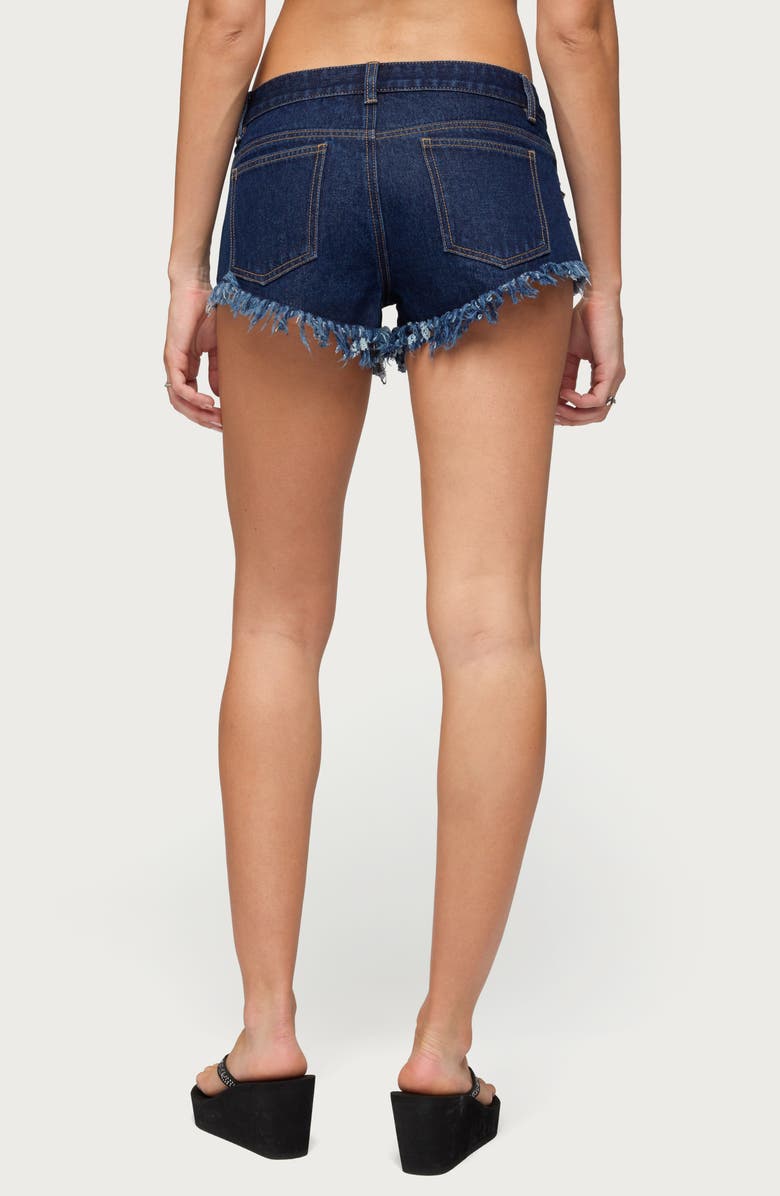 EDIKTED Studded Ripped Cutoff Denim Shorts, Alternate, color, 