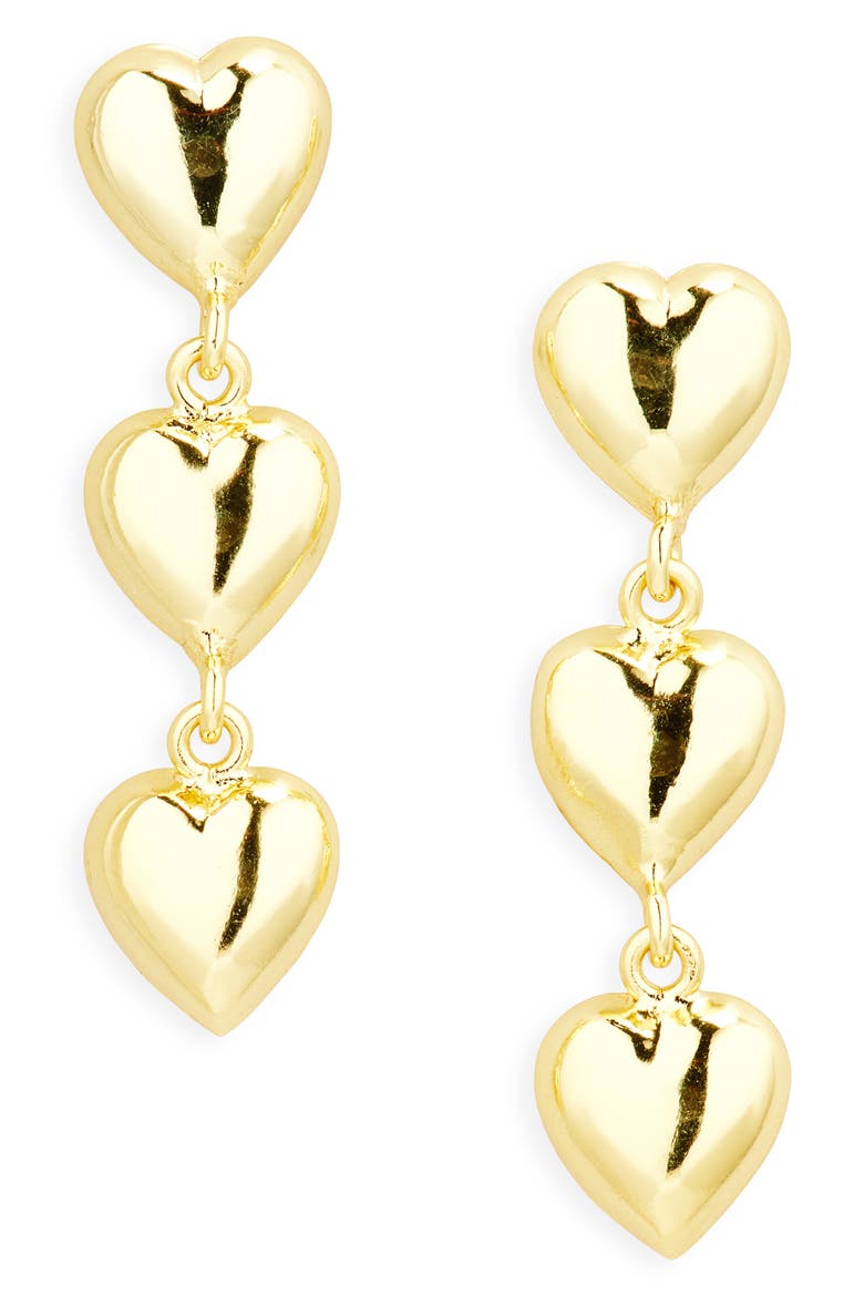 Triple Heart Drop Earrings, Main, color, GOLD
