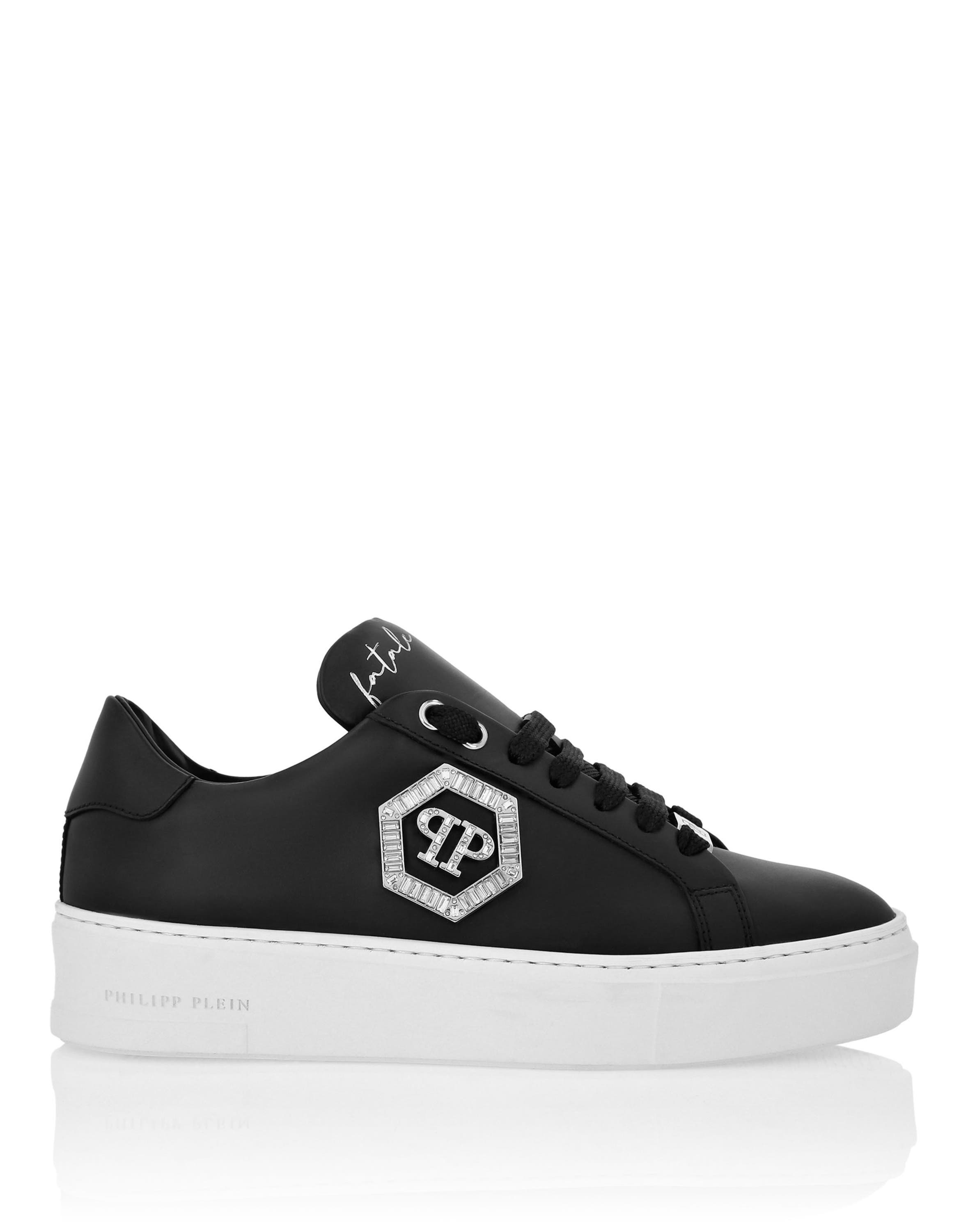 Nappa Leather Low Top Sneakers Crystal Fatale Women, Alternate, color, black