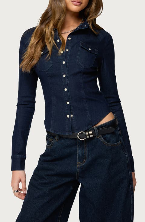 Shylo Fitted Denim Snap-Up Shirt