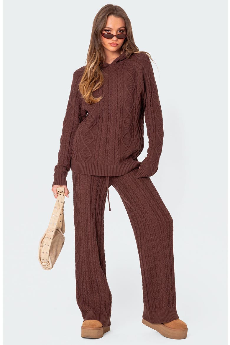 Jelena Cable Knit Hoodie, Alternate, color, BROWN