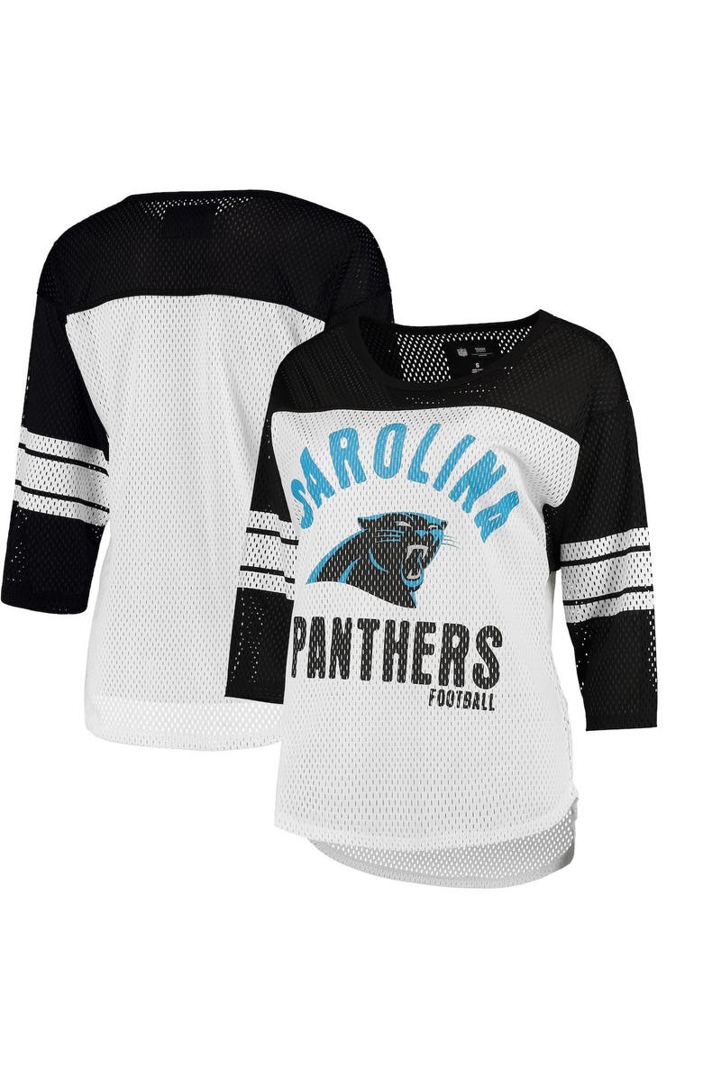 G-III 4HER BY CARL BANKS Women's G-III 4Her by Carl Banks White/Black Carolina Panthers First Team Three-Quarter Sleeve Mesh T-Shirt, Main, color, White