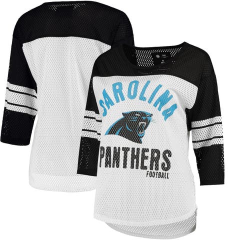 Women's G-III 4Her by Carl Banks White/Black Carolina Panthers First Team Three-Quarter Sleeve Mesh T-Shirt