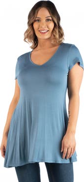 24seven Comfort Apparel Plus Size Short Sleeve V Neck Tunic T Shirt