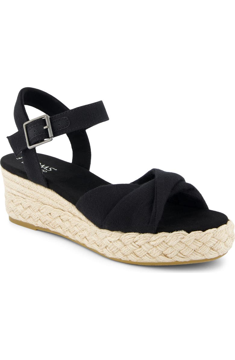 TOMS Kinsley Ankle Strap Espadrille Platform Wedge Sandal, Main, color, Black