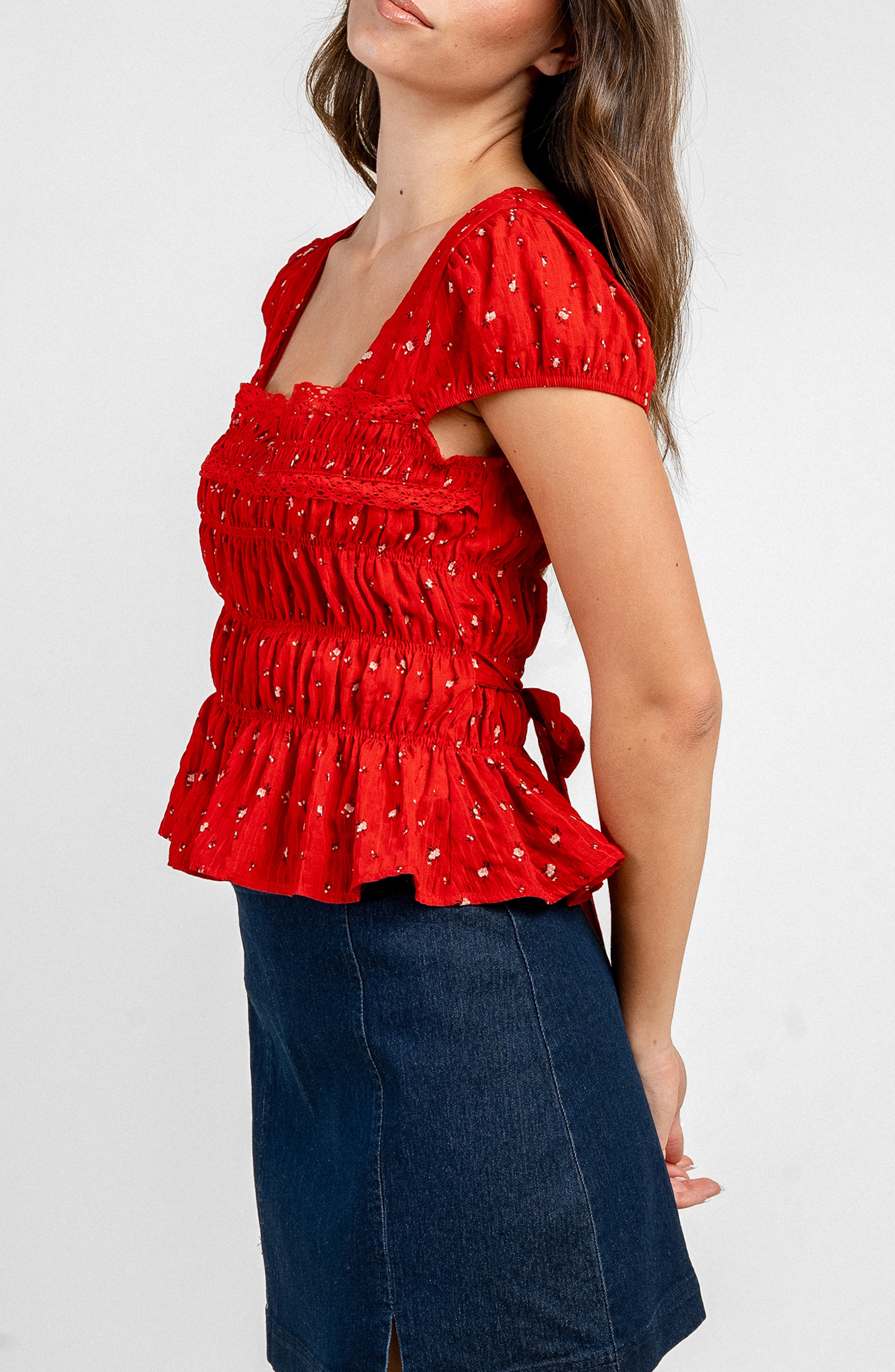 Collabo Ruched Bodice Printed Top (Women) | Nordstromrack