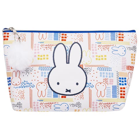 Allover Print Trapezoid Cosmetic Bag with Pom-Pom Charm