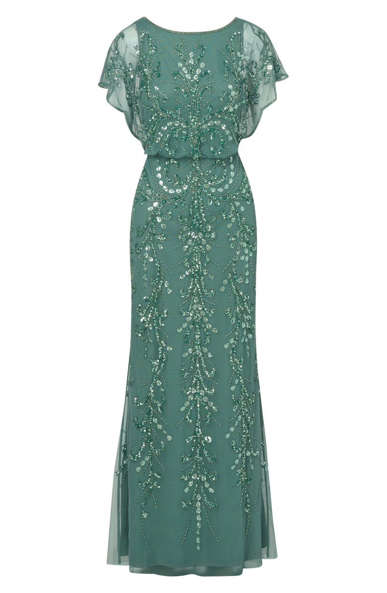 Adrianna Papell Beaded Blouson Bodice Mesh Gown, Alternate, color, 