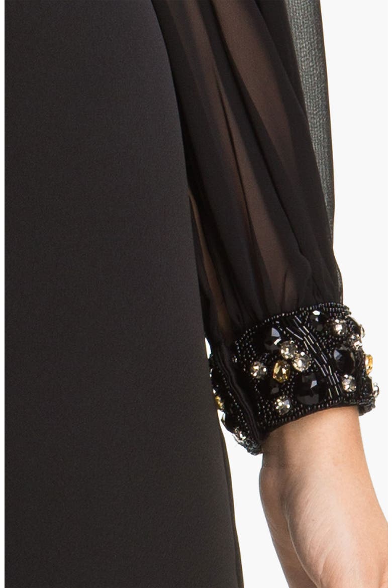 Chiffon Split Sleeve Crepe Shift Dress, Alternate, color, BLACK