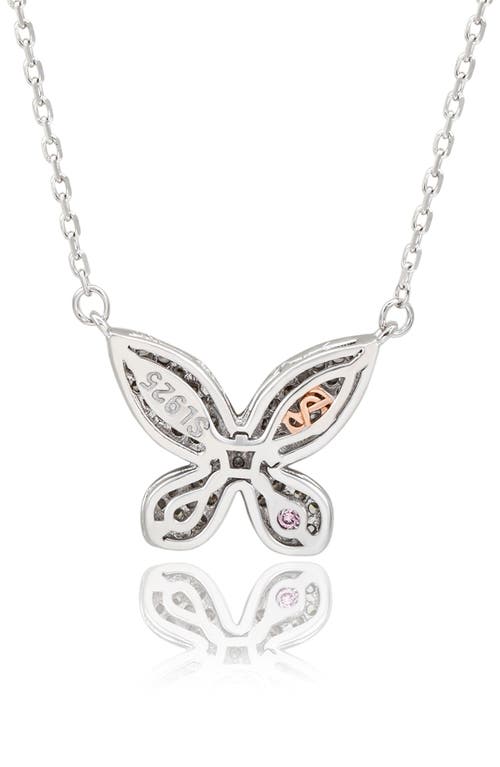 Suzy Levian Pavé Cubic Zirconia Butterfly Pendant Necklace In Metallic
