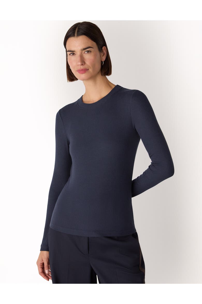 Essential Ribbed Crewneck Knit Top, Main, color, Navy