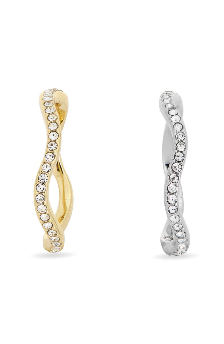 NORDSTROM RACK 2-Pack Cubic Zirconia Wavy Band Rings, Alternate, color, Clear- Gold- Silver