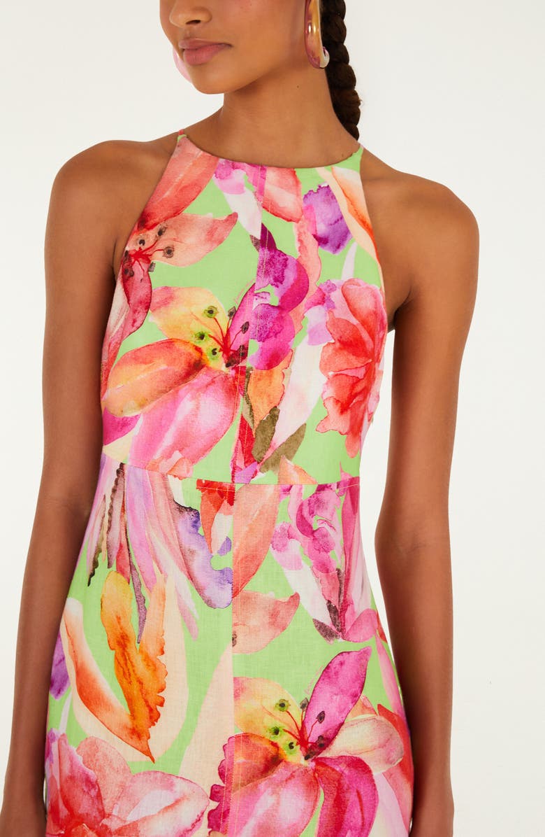 FARM Rio Artsy Flora Linen Midi Dress, Alternate, color, Artsy Flora Green