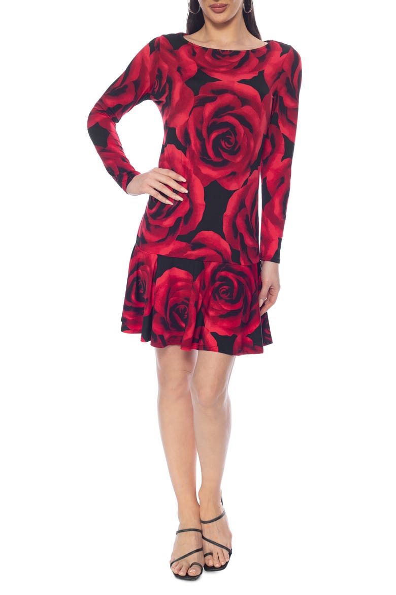 Long Sleeve Flounce Dress, Main, color, BLACK/RED