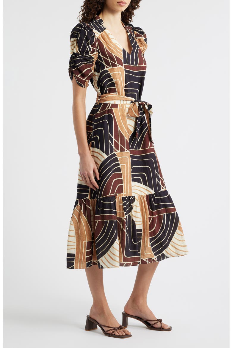 Merl Tie Waist Midi Dress, Alternate, color, CHOCOLATE MULTI