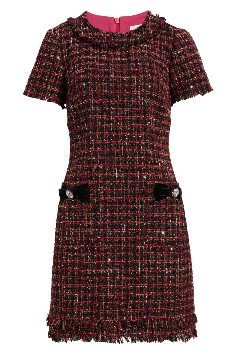 Jewel Neck Tweed Sheath Dress, Alternate, color, WINE BLACK