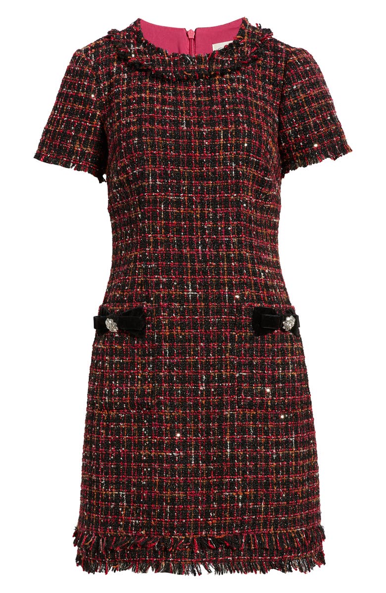 Eliza J Jewel Neck Tweed Sheath Dress, Alternate, color, Wine Black