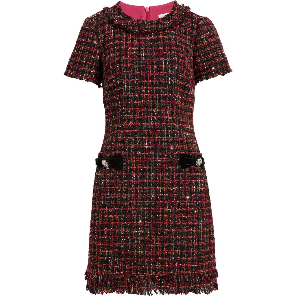 Eliza J Jewel Neck Tweed Sheath Dress In Brown