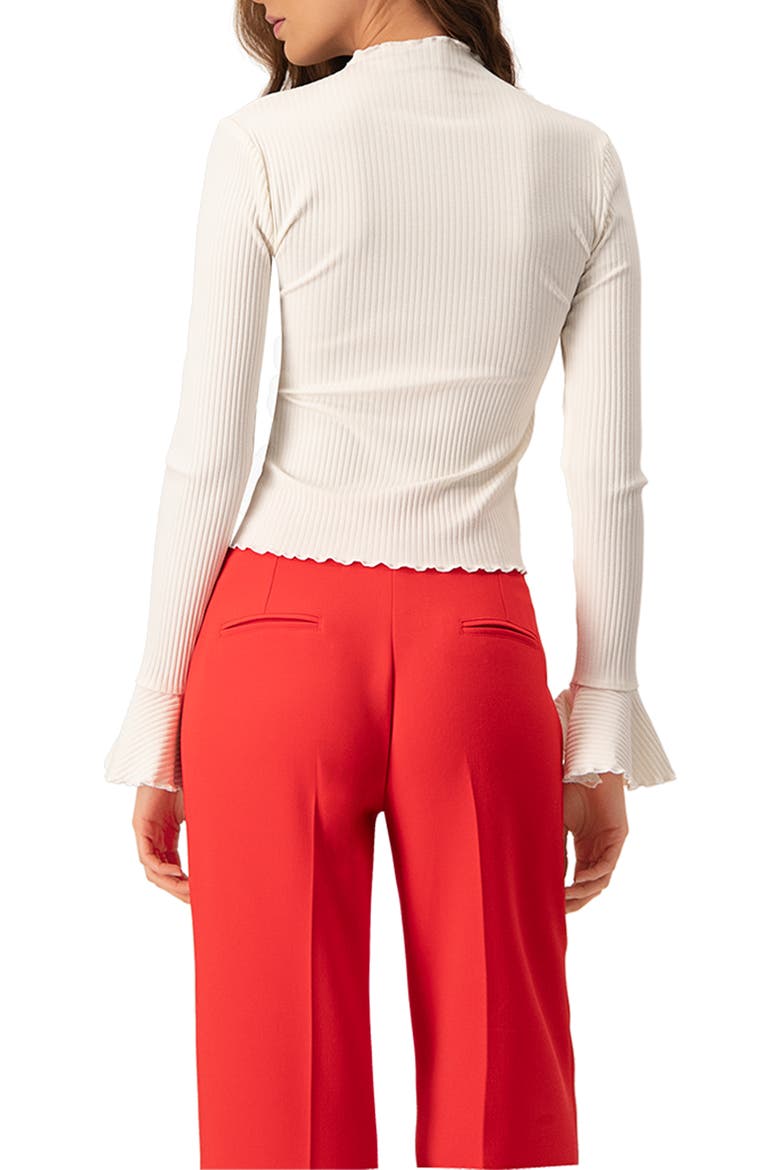 Ribbed Long-Sleeve Top with Flared Cuffs, Alternate, color, Natural