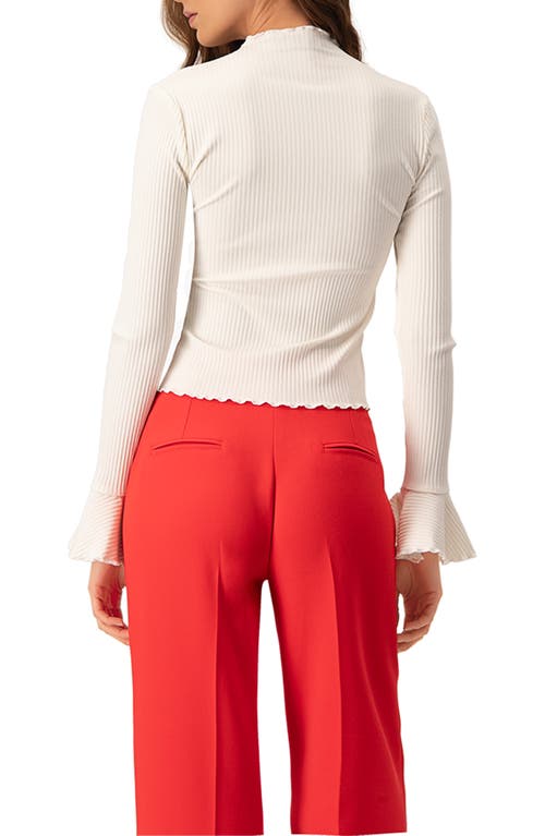 Ivonne Ribbed Long-sleeve Top With Flared Cuffs In White
