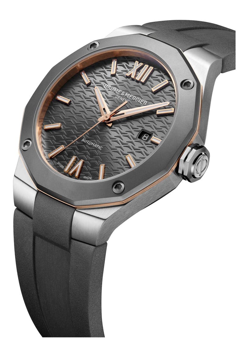 Riviera 10660 Automatic Rubber Strap Watch, 42mm, Alternate, color, GREY