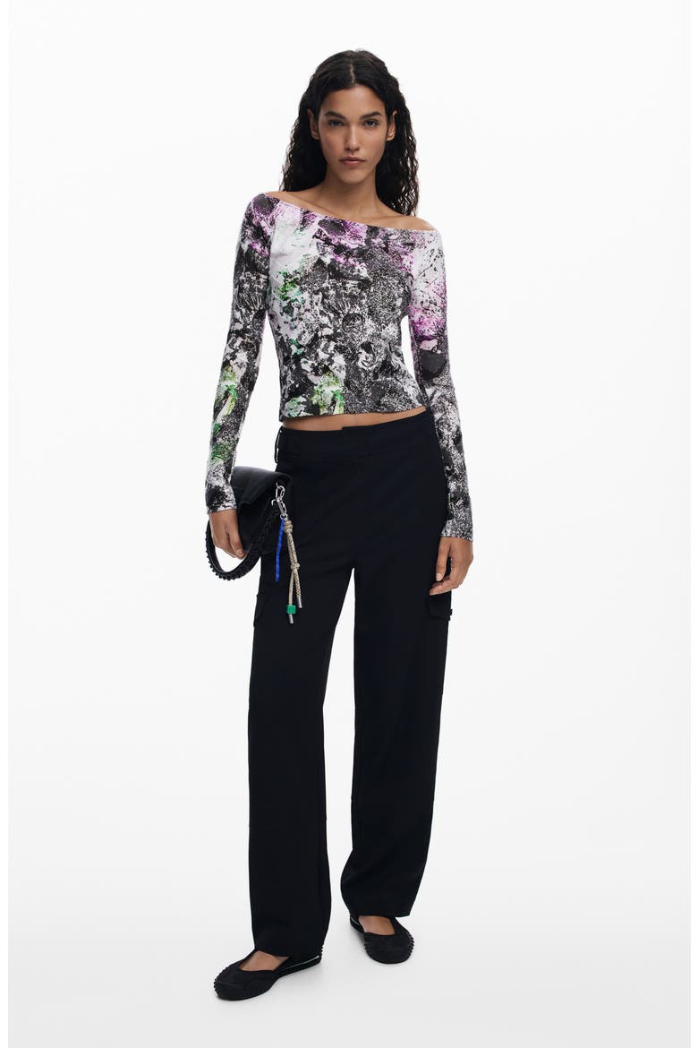 Abstract Print Ballet Neck T-Shirt, Alternate, color, LILAC