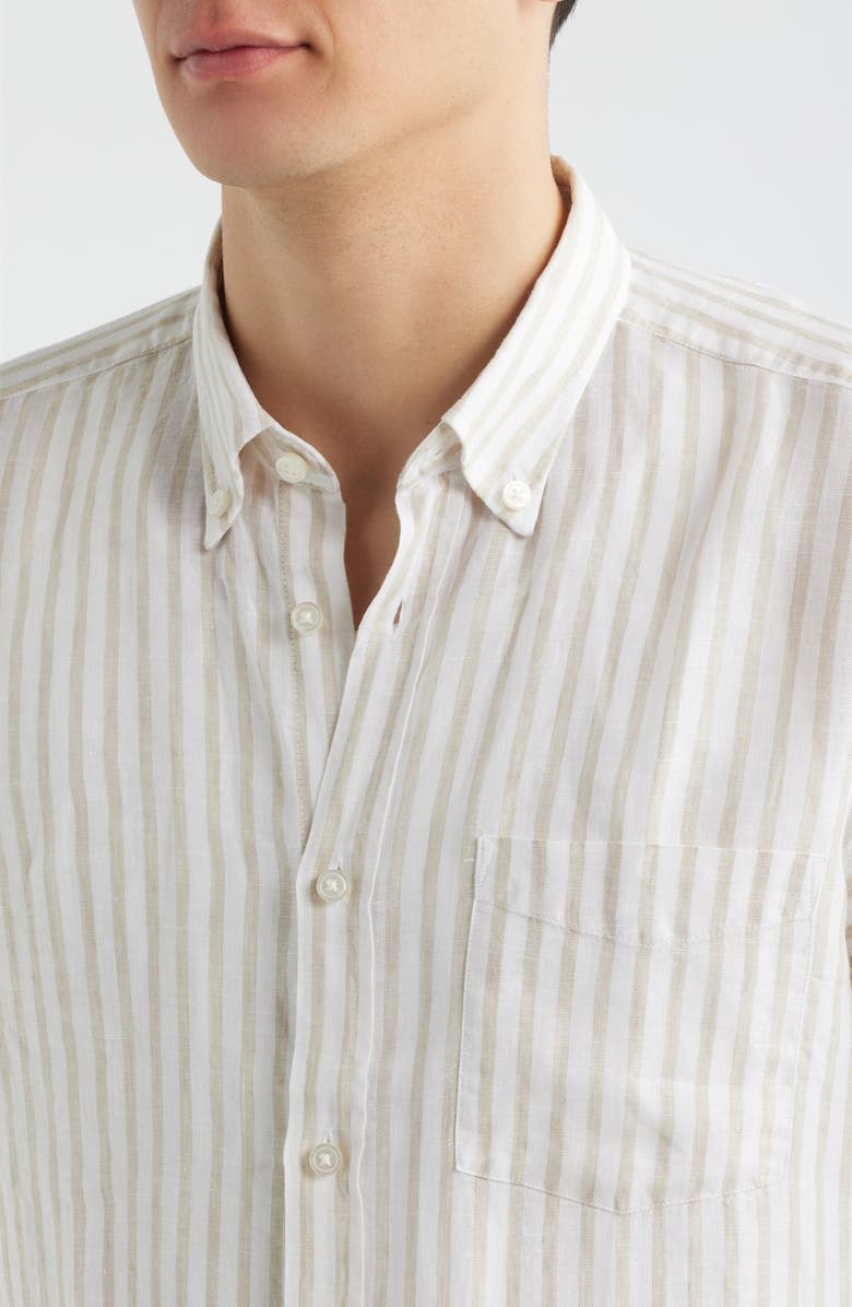 BOSS Liam Regular Fit Linen Button-Up Shirt, Alternate, color, Open Beige