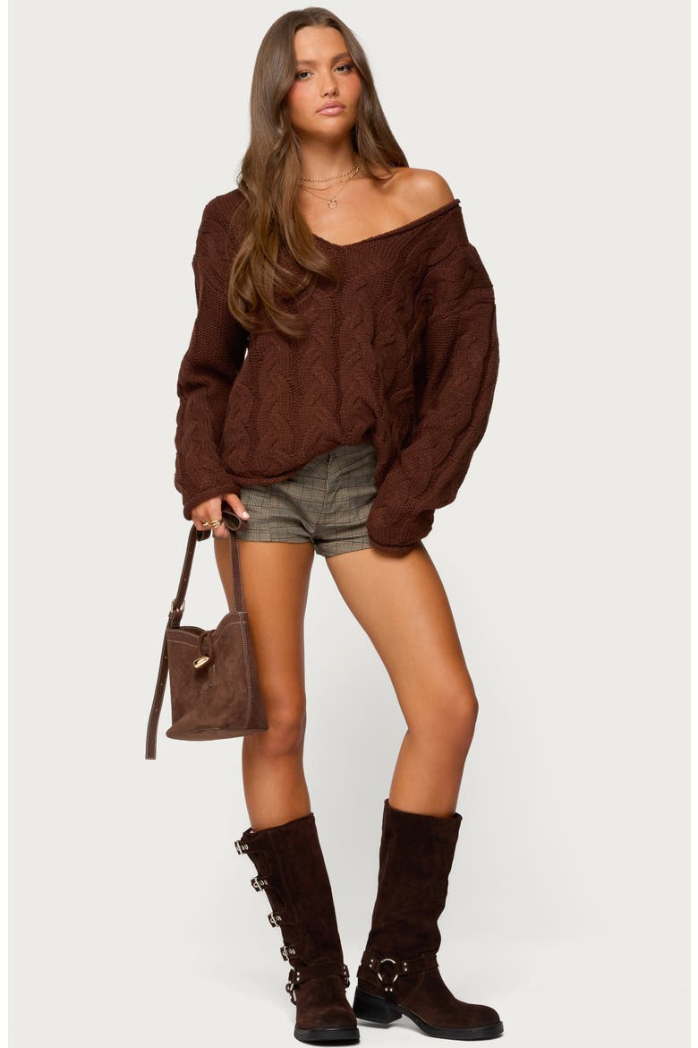 Inga Oversize Cable Stitch Sweater, Alternate, color, BROWN