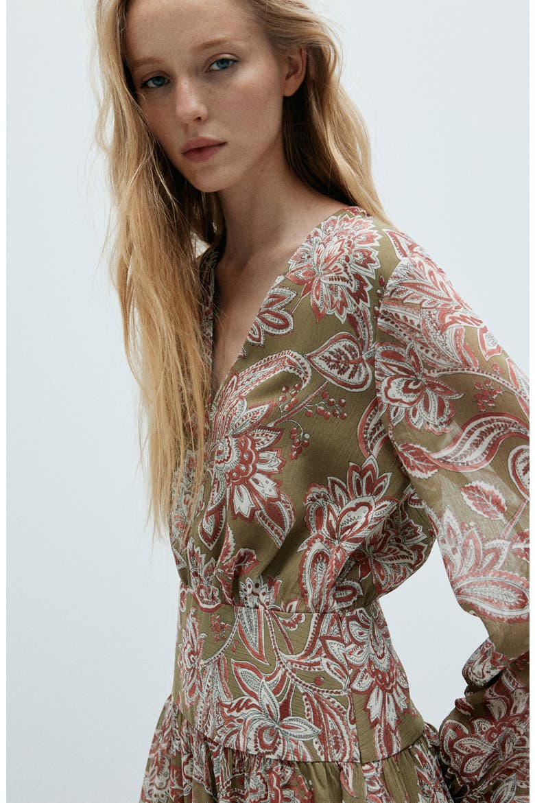 Floral Texture Long Sleeve Maxi Dress, Alternate, color, GREEN