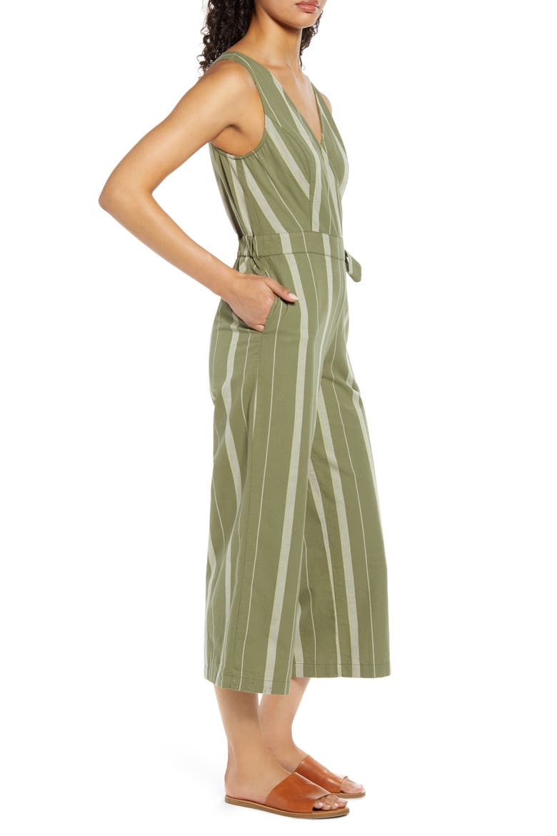 Daisy Stripe Sleeveless Cotton Jumpsuit, Alternate, color, OLIVE MULTI STRIPE