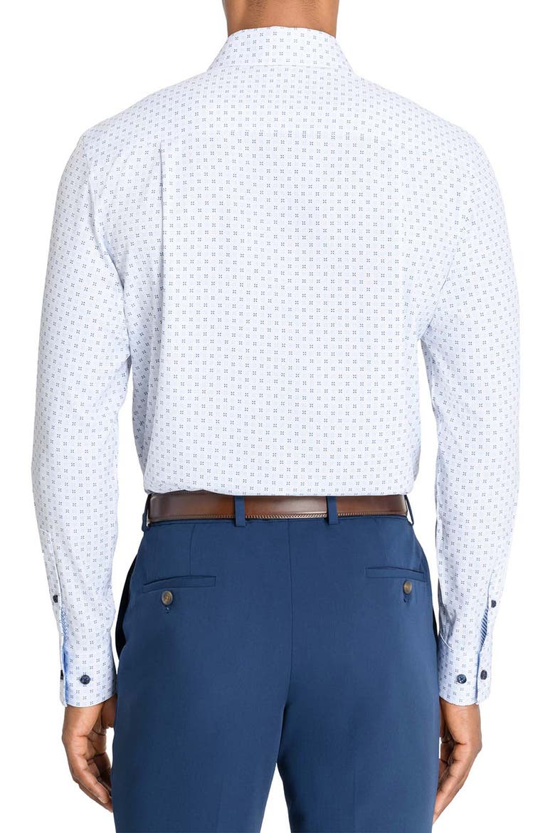 Micro Geometric Print Stretch Button-Up Shirt, Alternate, color, WHITE/ BLUE