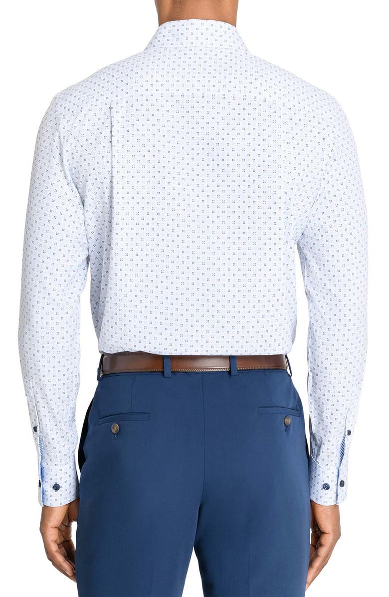 CONSTRUCT Micro Geometric Print Stretch Button-Up Shirt, Alternate, color, White/ Blue