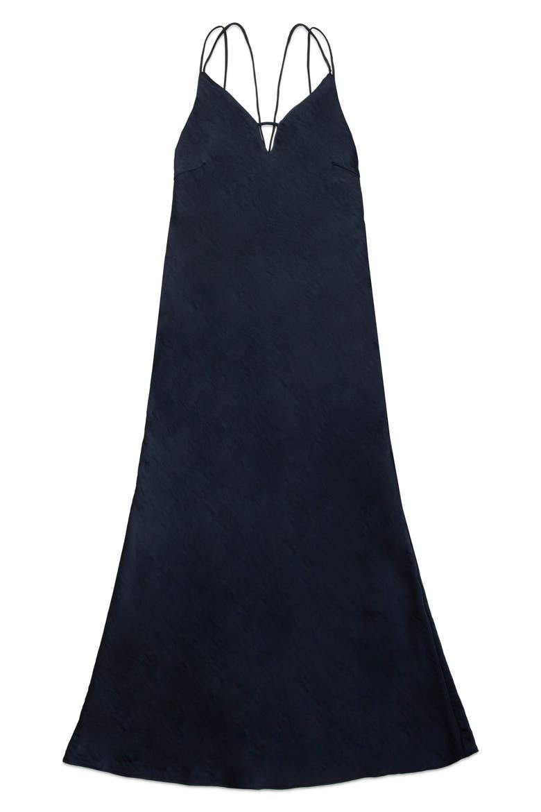 Sienna Strappy Hammered Satin Maxi Dress, Alternate, color, BLUE