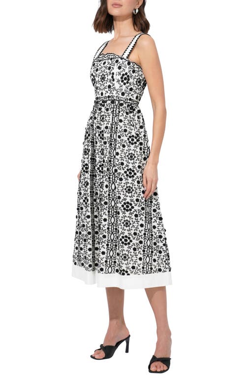 Adelyn Rae Cyrus Floral Embroidered Cotton Fit & Flare Dress In Ivory/black