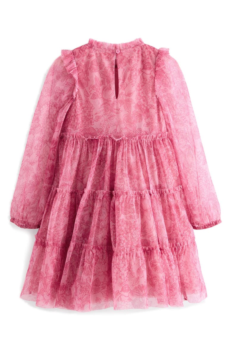 Laura Ashley Kids' Embroidered Ruffle Long Sleeve Tiered Mesh Dress, Alternate, color, Pink