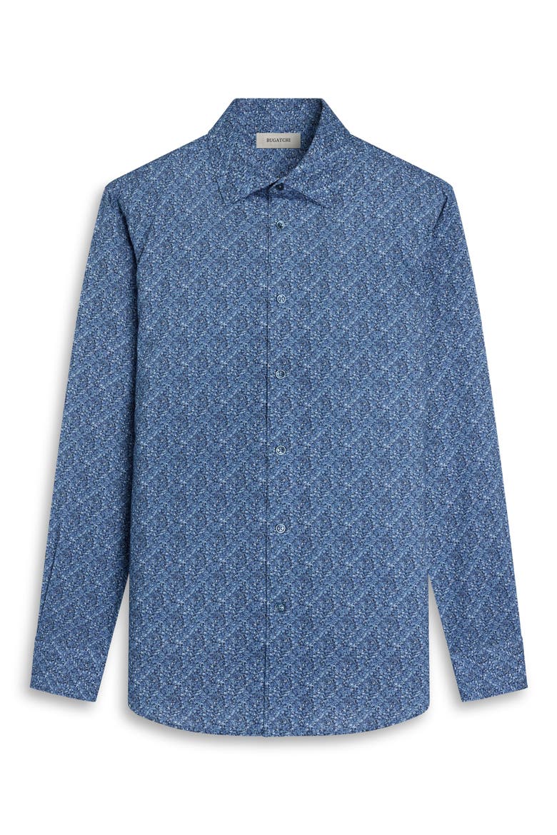 Alvin Shaped Fit Print Cotton Shirt, Alternate, color, MARINE BLUE