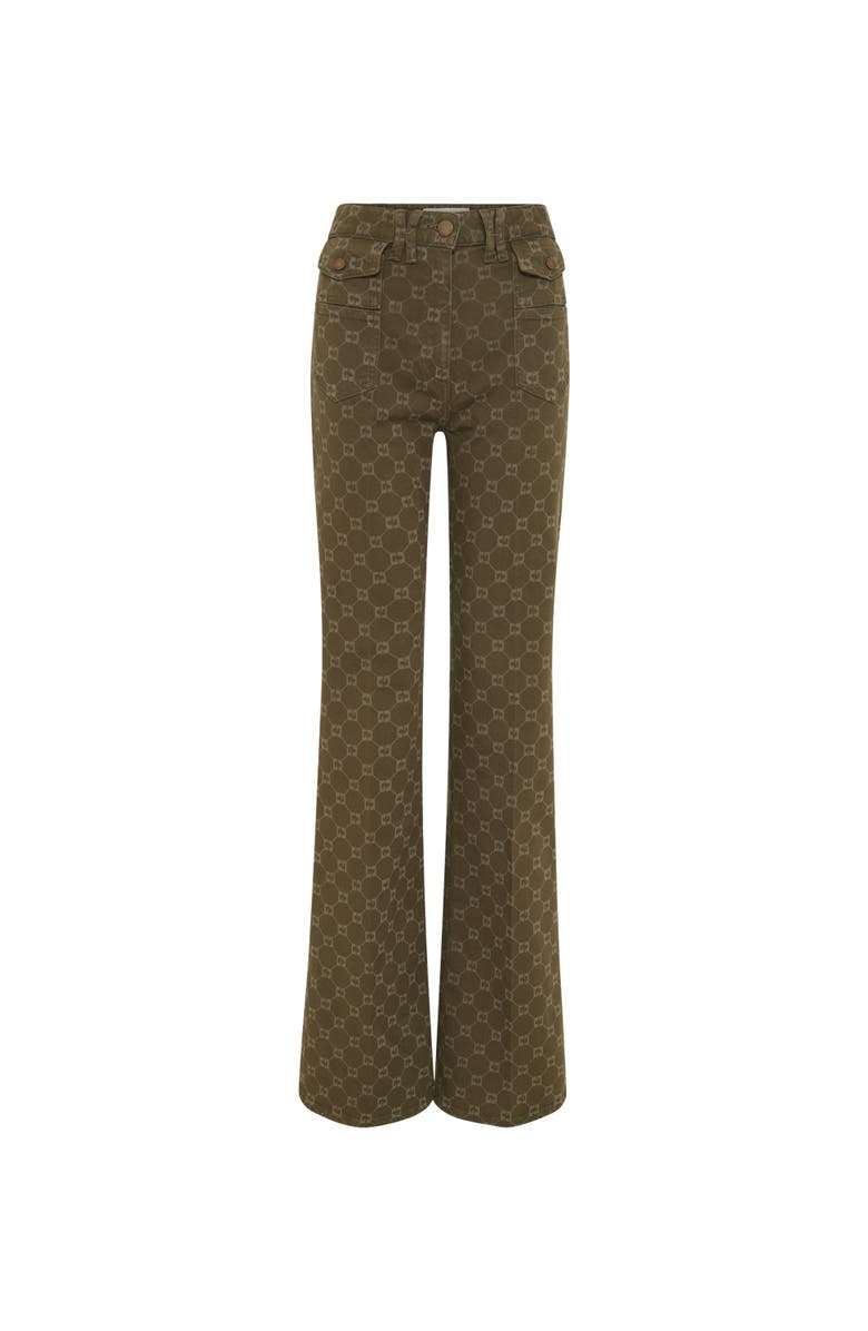 GERARD DAREL Anna Monogram Print Flared Jeans, Alternate, color, Khaki Green