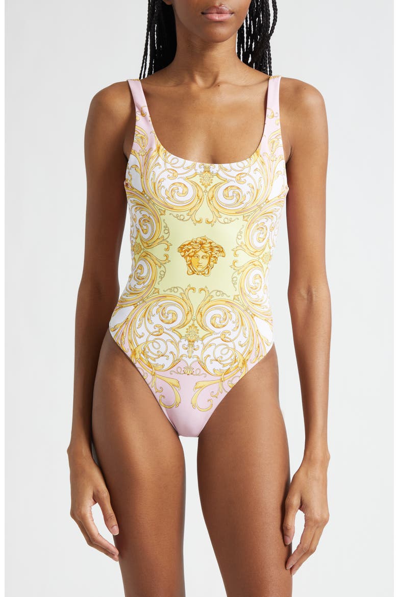 Medusa Barocco Print One-Piece Swimsuit, Main, color, PALE YELLOW ROSE QUARTZ