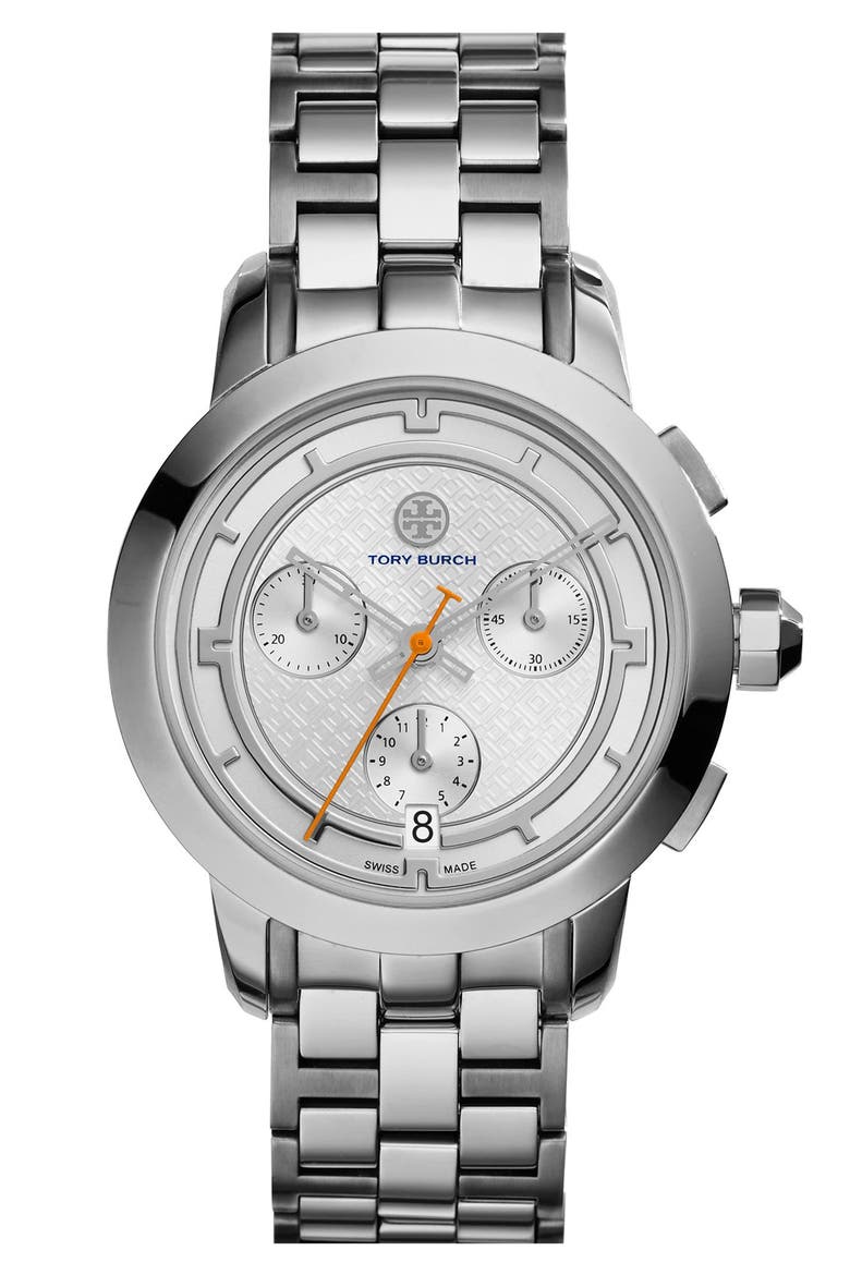 'Tory' Chronograph Bracelet Watch, 37mm, Main, color, SILVER
