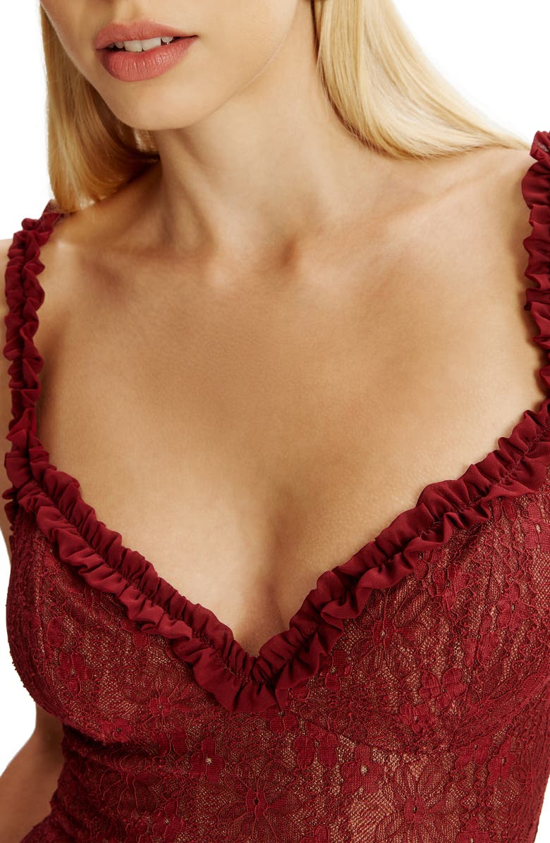 Bardot Alegra Stretch Lace Dress, Alternate, color, Burgundy