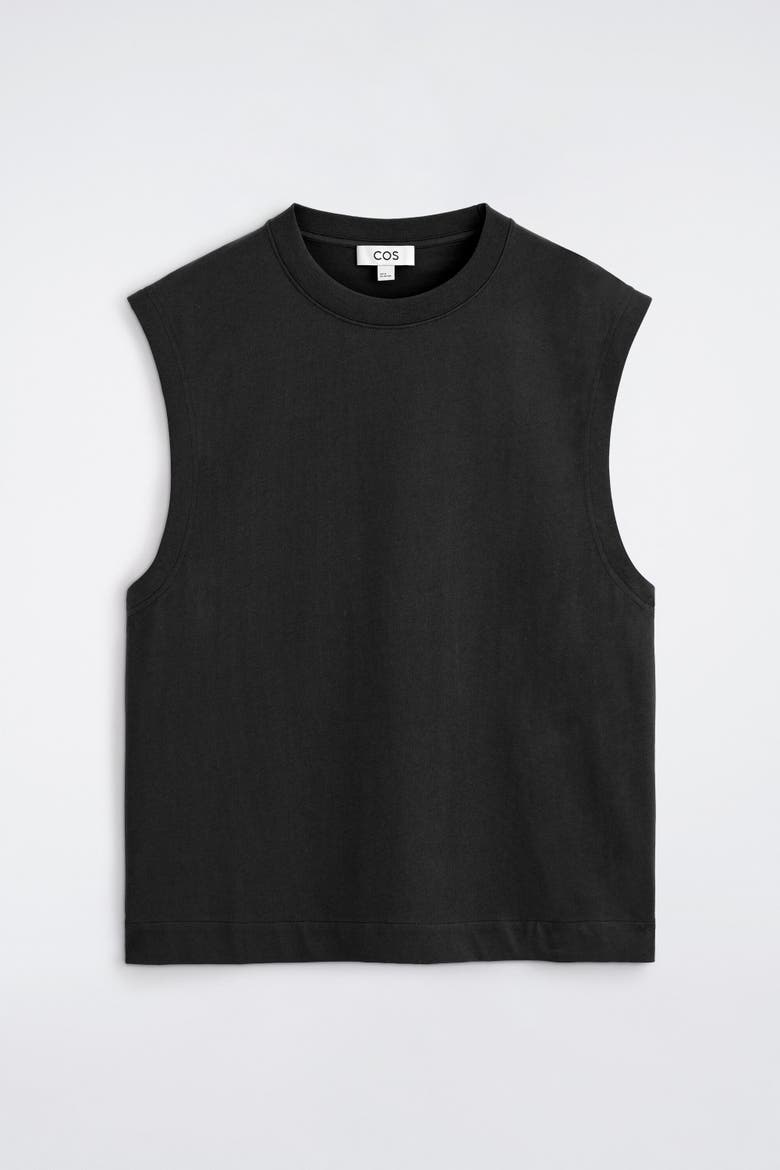 Relaxed Cotton-crepe Tank Top, Alternate, color, BLACK