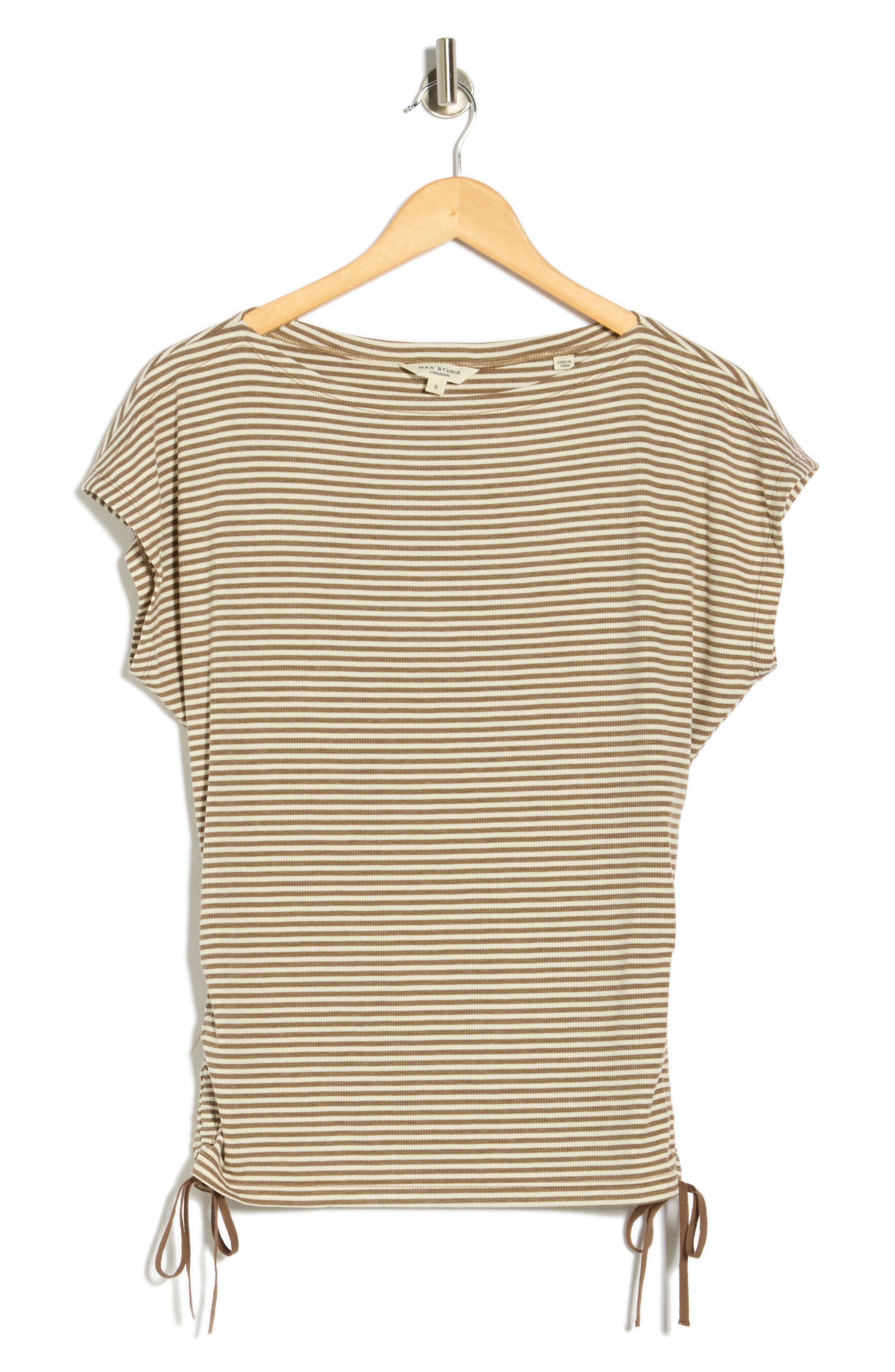 MAX STUDIO Stripe Rib Ruched T-Shirt