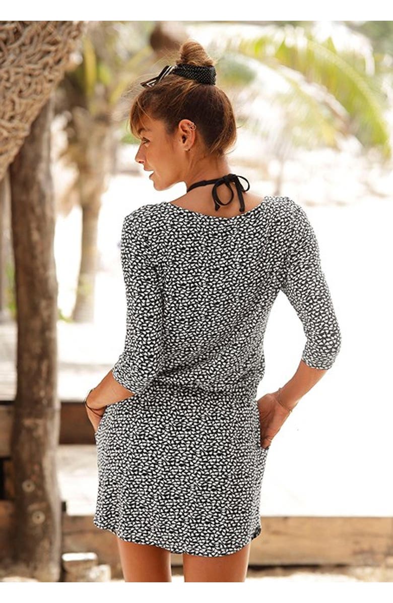 LASCANA Women's Zip Detail Dress, Alternate, color, Black Printed