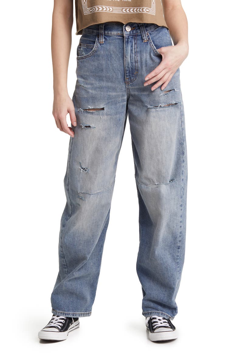 Logan Ripped High Waist Baggy Jeans, Main, color, MID WASH TINT
