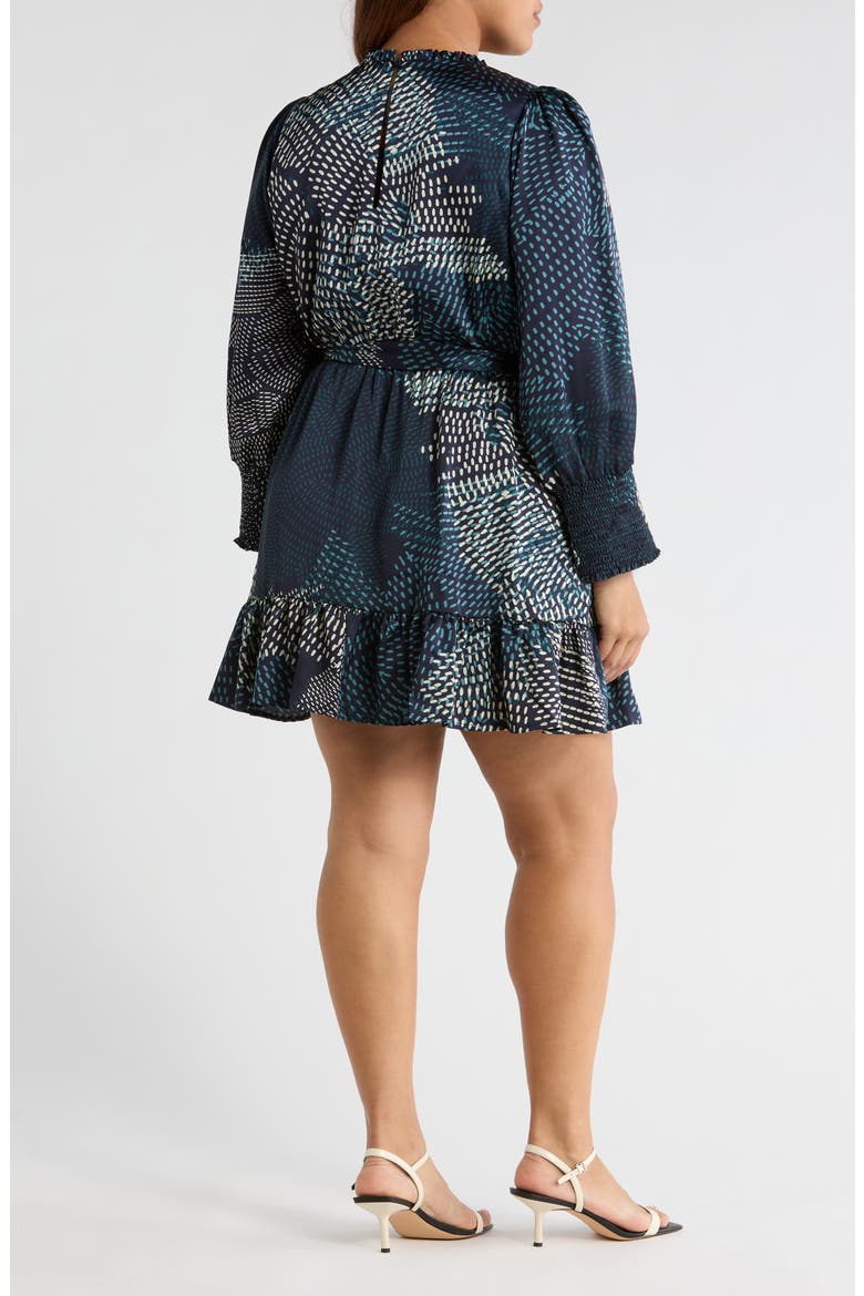 Kirby Geometric Sevilla Satin Long Sleeve Dress, Alternate, color, NAVY-CREAM