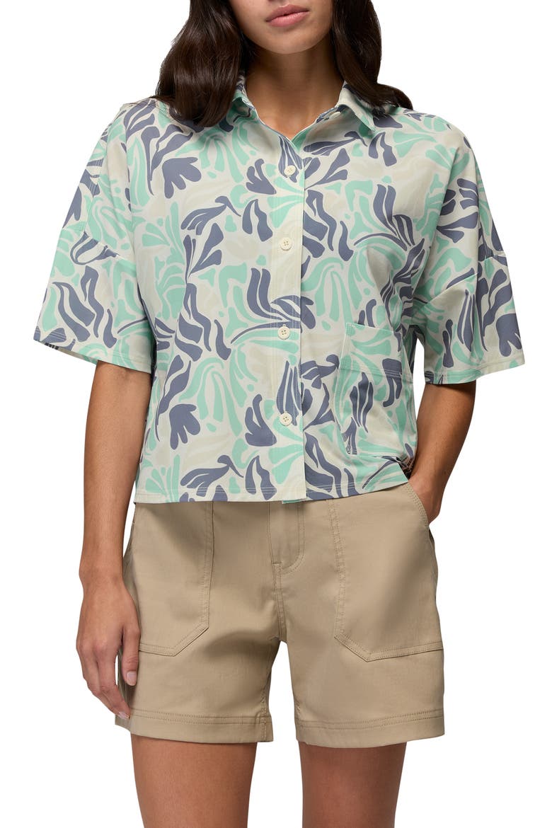 Railay Crop Button-Up Shirt, Main, color, SEA GLASS SEAWEED