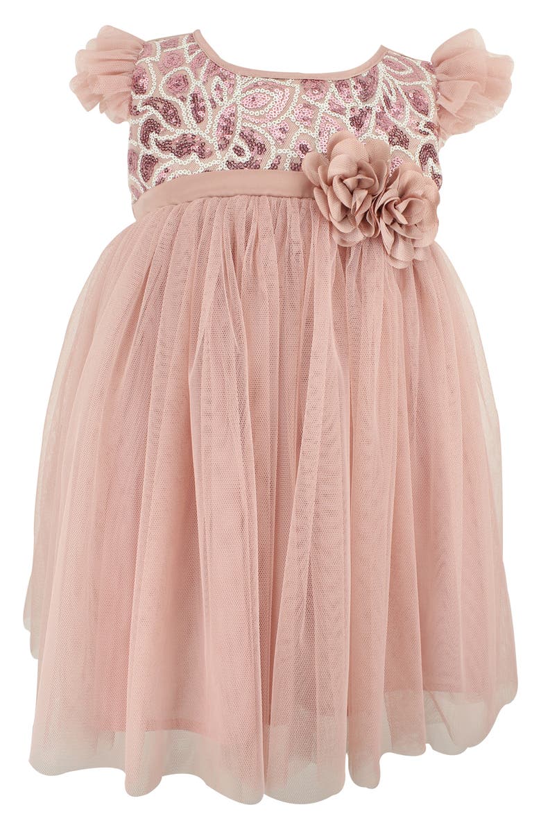 Popatu Flutter Sleeve Sequin Tulle Dress, Main, color,